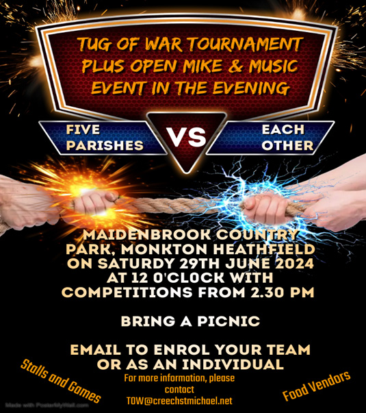 Image promoting a summer tug of war event in the Parish on June 29 2024.